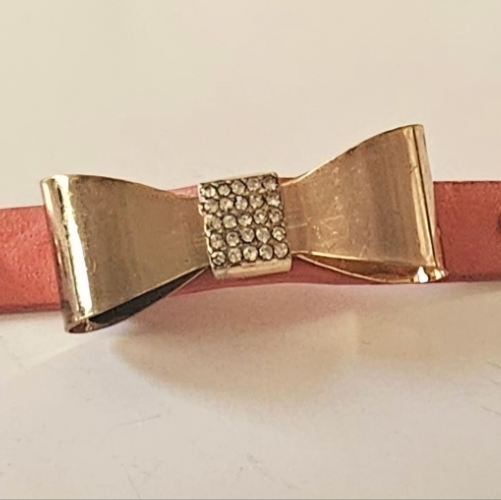 Women Gold tone Bow pink Cuff Snap/Gold Tone Trim bracelet